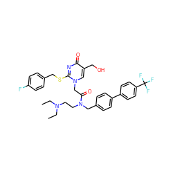 CCN(CC)CCN(Cc1ccc(-c2ccc(C(F)(F)F)cc2)cc1)C(=O)Cn1cc(CO)c(=O)nc1SCc1ccc(F)cc1 ZINC000026008738