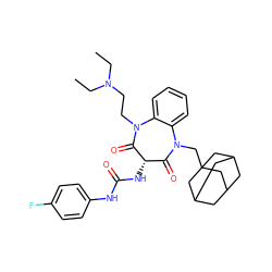 CCN(CC)CCN1C(=O)[C@@H](NC(=O)Nc2ccc(F)cc2)C(=O)N(CC23CC4CC(CC(C4)C2)C3)c2ccccc21 ZINC000072139764