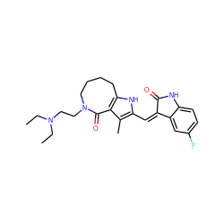 CCN(CC)CCN1CCCCc2[nH]c(/C=C3\C(=O)Nc4ccc(F)cc43)c(C)c2C1=O ZINC000064436261