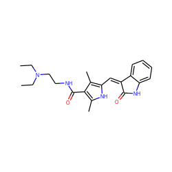 CCN(CC)CCNC(=O)c1c(C)[nH]c(/C=C2\C(=O)Nc3ccccc32)c1C ZINC000013493831