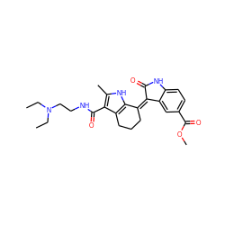 CCN(CC)CCNC(=O)c1c(C)[nH]c2c1CCC/C2=C1/C(=O)Nc2ccc(C(=O)OC)cc21 ZINC000096284781