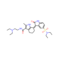 CCN(CC)CCNC(=O)c1c(C)[nH]c2c1CCC/C2=C1/C(=O)Nc2ccc(S(=O)(=O)N(CC)CC)cc21 ZINC000096284780