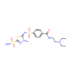 CCN(CC)CCNC(=O)c1ccc(S(=O)(=O)/N=c2/sc(S(N)(=O)=O)nn2C)cc1 ZINC000013537576