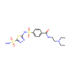 CCN(CC)CCNC(=O)c1ccc(S(=O)(=O)Nc2nnc(S(N)(=O)=O)s2)cc1 ZINC000026469798