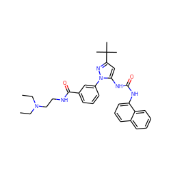 CCN(CC)CCNC(=O)c1cccc(-n2nc(C(C)(C)C)cc2NC(=O)Nc2cccc3ccccc23)c1 ZINC000063540234