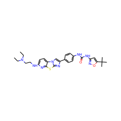 CCN(CC)CCNc1ccc2c(n1)sc1nc(-c3ccc(NC(=O)Nc4cc(C(C)(C)C)on4)cc3)cn12 ZINC000148932451