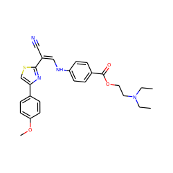 CCN(CC)CCOC(=O)c1ccc(N/C=C(/C#N)c2nc(-c3ccc(OC)cc3)cs2)cc1 ZINC000002199838