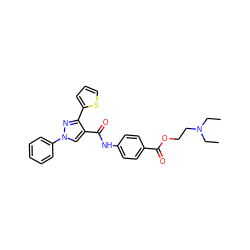 CCN(CC)CCOC(=O)c1ccc(NC(=O)c2cn(-c3ccccc3)nc2-c2cccs2)cc1 ZINC000003204762