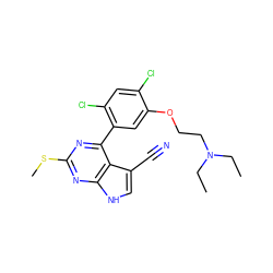 CCN(CC)CCOc1cc(-c2nc(SC)nc3[nH]cc(C#N)c23)c(Cl)cc1Cl ZINC000095576183