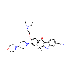 CCN(CC)CCOc1cc2c(cc1N1CCC(N3CCOCC3)CC1)C(C)(C)c1[nH]c3cc(C#N)ccc3c1C2=O ZINC000114803602