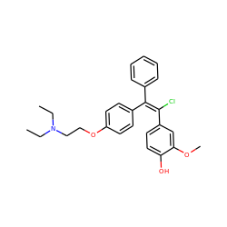 CCN(CC)CCOc1ccc(/C(=C(/Cl)c2ccc(O)c(OC)c2)c2ccccc2)cc1 ZINC000029568060