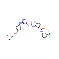 CCN(CC)CCOc1ccc(Nc2cc(N(C)C(=O)Nc3cc(C(=O)Nc4cccc(C(F)(F)F)c4)ccc3C)ncn2)cc1 ZINC000036187632