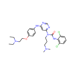 CCN(CC)CCOc1ccc(Nc2cc(N(CCCN(C)C)C(=O)Nc3c(Cl)cccc3Cl)ncn2)cc1 ZINC000036187629