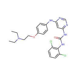 CCN(CC)CCOc1ccc(Nc2cc(NC(=O)Nc3c(Cl)cccc3Cl)ncn2)cc1 ZINC000028979801