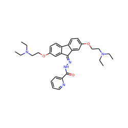 CCN(CC)CCOc1ccc2c(c1)C(=NNC(=O)c1ccccn1)c1cc(OCCN(CC)CC)ccc1-2 ZINC000008721886