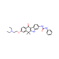 CCN(CC)CCOc1ccc2c(c1)C(C)(C)c1[nH]c3cc(NC(=O)Nc4ccccc4)ccc3c1C2=O ZINC000116890417