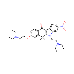 CCN(CC)CCOc1ccc2c(c1)C(C)(C)c1c(c3ccc([N+](=O)[O-])cc3n1CCN(CC)CC)C2=O ZINC000114802159