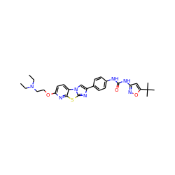 CCN(CC)CCOc1ccc2c(n1)sc1nc(-c3ccc(NC(=O)Nc4cc(C(C)(C)C)on4)cc3)cn12 ZINC000148943207