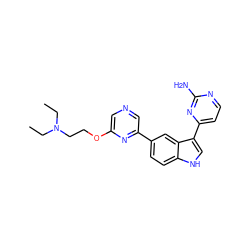 CCN(CC)CCOc1cncc(-c2ccc3[nH]cc(-c4ccnc(N)n4)c3c2)n1 ZINC000169348282