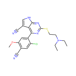 CCN(CC)CCSc1nc(-c2cc(OC)c(C#N)cc2Cl)c2c(C#N)c[nH]c2n1 ZINC000095575571