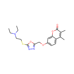 CCN(CC)CCSc1nnc(COc2ccc3c(C)c(C)c(=O)oc3c2)o1 ZINC000095577619