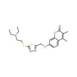 CCN(CC)CCSc1nnc(COc2ccc3c(C)c(C)c(=O)oc3c2)s1 ZINC000095573830