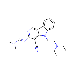 CCN(CC)CCn1c2ccccc2c2cnc(/N=C/N(C)C)c(C#N)c21 ZINC000004082825