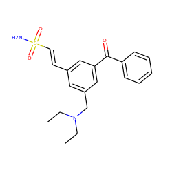 CCN(CC)Cc1cc(/C=C/S(N)(=O)=O)cc(C(=O)c2ccccc2)c1 ZINC000013438169