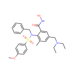 CCN(CC)Cc1cc(C)c(N(Cc2ccccc2)S(=O)(=O)c2ccc(OC)cc2)c(C(=O)NO)c1 ZINC000014806775