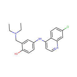 CCN(CC)Cc1cc(Nc2ccnc3cc(Cl)ccc23)ccc1O ZINC000000608172