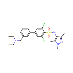 CCN(CC)Cc1cccc(-c2cc(Cl)c(S(=O)(=O)Nc3c(C)nn(C)c3C)c(Cl)c2)c1 ZINC000073293921