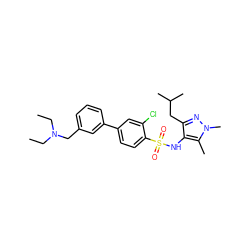 CCN(CC)Cc1cccc(-c2ccc(S(=O)(=O)Nc3c(CC(C)C)nn(C)c3C)c(Cl)c2)c1 ZINC001772647902