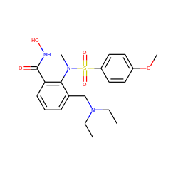 CCN(CC)Cc1cccc(C(=O)NO)c1N(C)S(=O)(=O)c1ccc(OC)cc1 ZINC000026744106