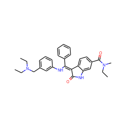 CCN(CC)Cc1cccc(N/C(=C2\C(=O)Nc3cc(C(=O)N(C)CC)ccc32)c2ccccc2)c1 ZINC000101372900