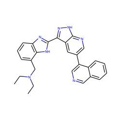 CCN(CC)Cc1cccc2nc(-c3n[nH]c4ncc(-c5cncc6ccccc56)cc34)[nH]c12 ZINC000028950072