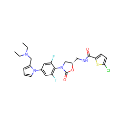 CCN(CC)Cc1cccn1-c1cc(F)c(N2C[C@H](CNC(=O)c3ccc(Cl)s3)OC2=O)c(F)c1 ZINC000299867998