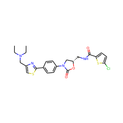 CCN(CC)Cc1csc(-c2ccc(N3C[C@H](CNC(=O)c4ccc(Cl)s4)OC3=O)cc2)n1 ZINC000299866519