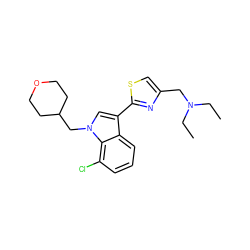 CCN(CC)Cc1csc(-c2cn(CC3CCOCC3)c3c(Cl)cccc23)n1 ZINC000071282058