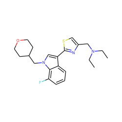 CCN(CC)Cc1csc(-c2cn(CC3CCOCC3)c3c(F)cccc23)n1 ZINC000071318139