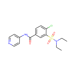 CCN(CC)S(=O)(=O)c1cc(C(=O)Nc2ccncc2)ccc1Cl ZINC000006497128