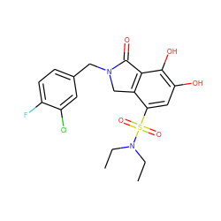 CCN(CC)S(=O)(=O)c1cc(O)c(O)c2c1CN(Cc1ccc(F)c(Cl)c1)C2=O ZINC000095560724