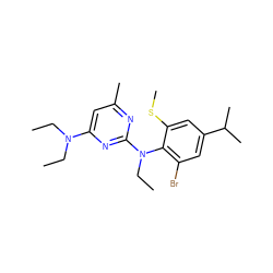 CCN(CC)c1cc(C)nc(N(CC)c2c(Br)cc(C(C)C)cc2SC)n1 ZINC000013794497