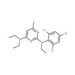 CCN(CC)c1cc(C)nc(N(CC)c2c(Cl)cc(Br)cc2Cl)n1 ZINC000013794494