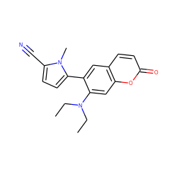 CCN(CC)c1cc2oc(=O)ccc2cc1-c1ccc(C#N)n1C ZINC001772603398