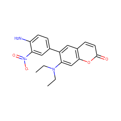 CCN(CC)c1cc2oc(=O)ccc2cc1-c1ccc(N)c([N+](=O)[O-])c1 ZINC000072127526