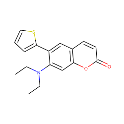 CCN(CC)c1cc2oc(=O)ccc2cc1-c1cccs1 ZINC000072122759