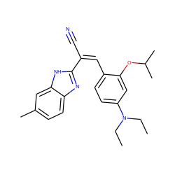 CCN(CC)c1ccc(/C=C(/C#N)c2nc3ccc(C)cc3[nH]2)c(OC(C)C)c1 ZINC000013130753