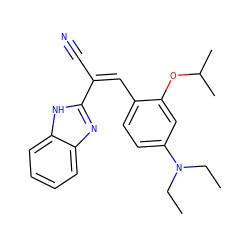 CCN(CC)c1ccc(/C=C(/C#N)c2nc3ccccc3[nH]2)c(OC(C)C)c1 ZINC000004955482