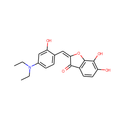 CCN(CC)c1ccc(/C=C2/Oc3c(ccc(O)c3O)C2=O)c(O)c1 ZINC000027429227