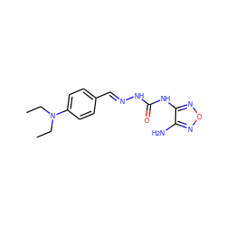 CCN(CC)c1ccc(/C=N/NC(=O)Nc2nonc2N)cc1 ZINC000000341529